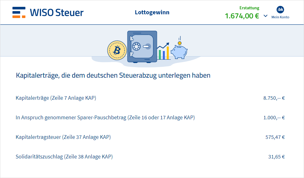 Eingabemaske für angelegte Lottogewinne in WISO Steuer