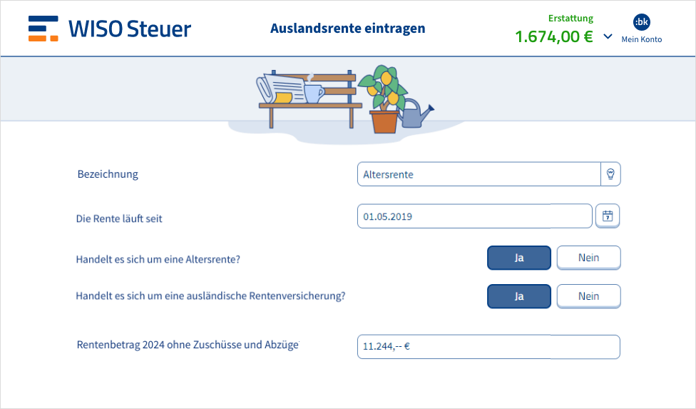 Vorschau aus WISO Steuer für die Eingabemaske von Auslandsrenten