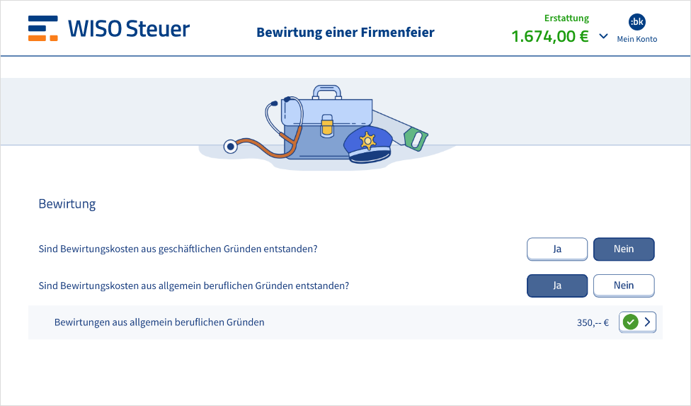Eingabemaske für Firmenfeier in WISO Steuer
