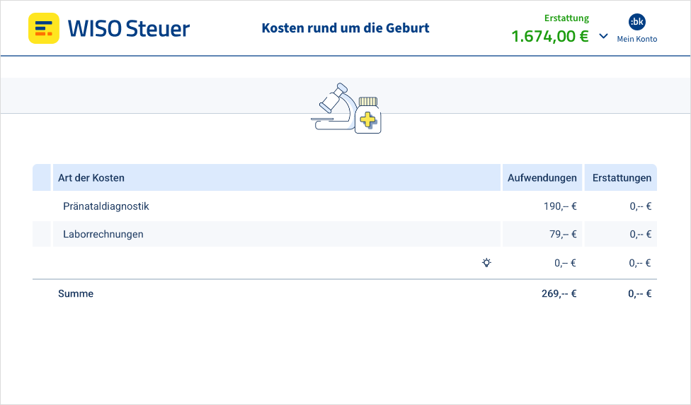 Vorschau des Antrags auf Lohnsteuer-Ermäßigung in WISO Steuer