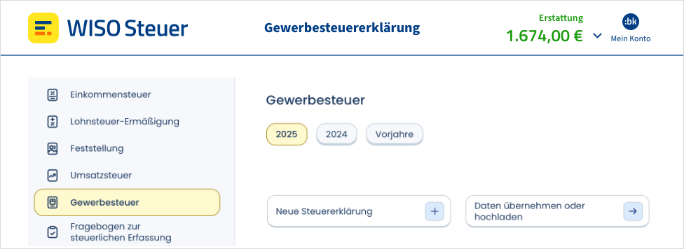 Gewerbesteuererklärung mit WISO Steuer