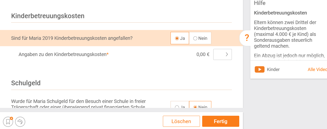 Hier tragen Sie die Kosten in die Steuererklärung ein Kinderbetreuungskosten absetzen hier eintragen