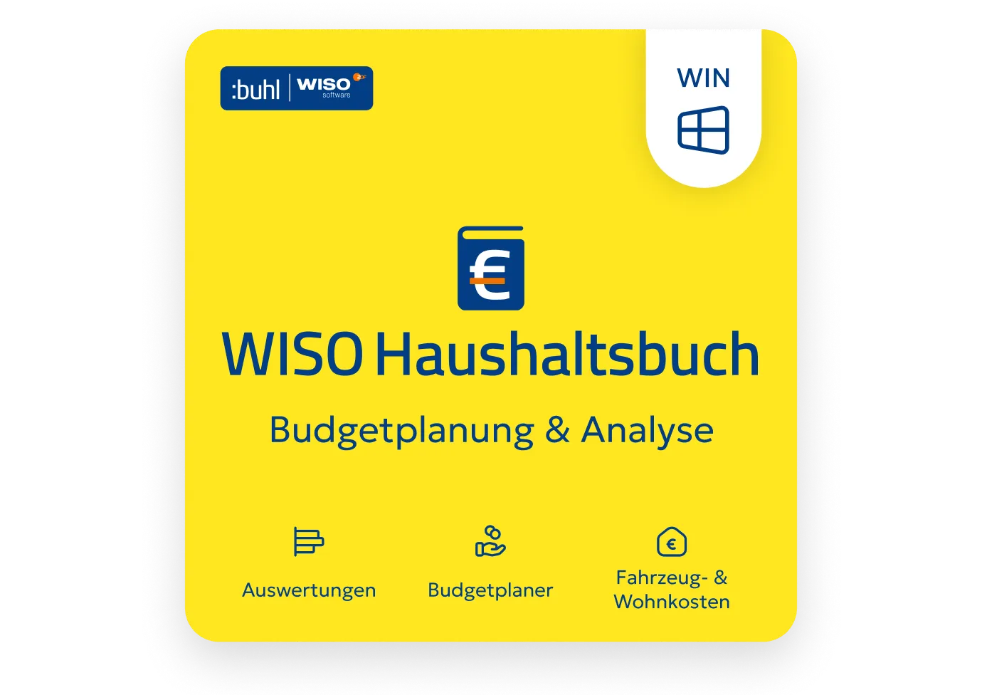 Gelbe Produktkarte von WISO Haushaltsbuch 2026 für Windows-PCs zur Budgetplanung und Analyse der eigenen Finanzen