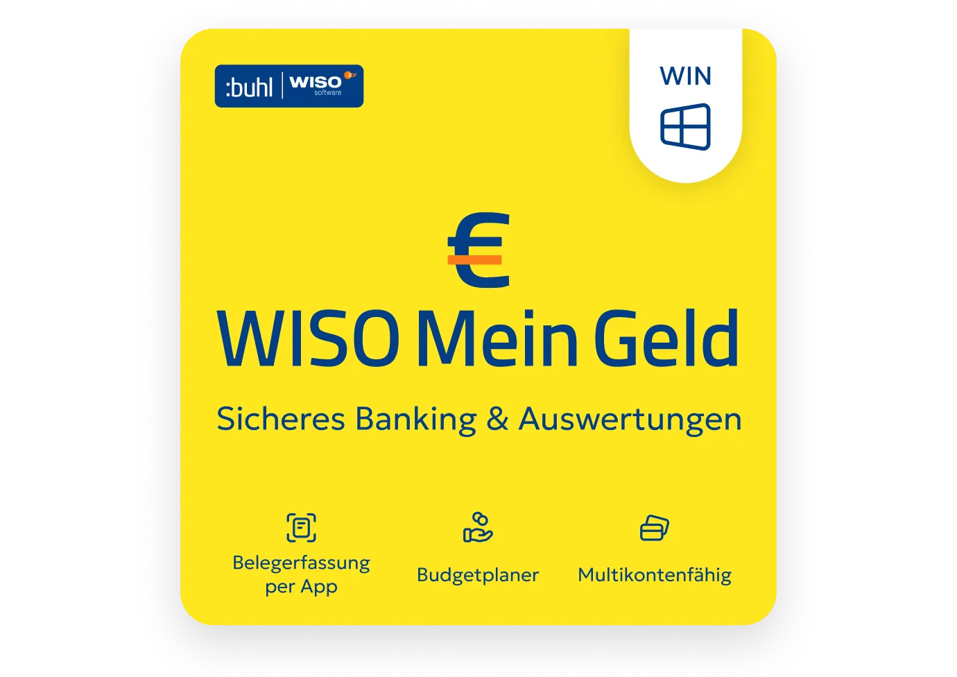 Gelbe Produktkarte von WISO Mein Geld Professional für sicheres Banking und Budgetplanung auf WIndows-PCs